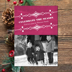 Fuchsia Slanted Chalkboard Holiday Photo Flat Card