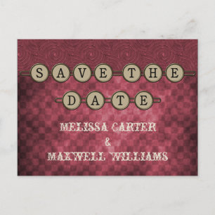 Fuchsia Steampunk Keys Save the Date Postcard
