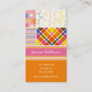 Fuchsia Stripes Dots Checks Scribble Combo Pattern Business Card