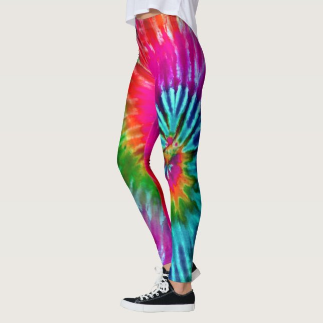 Fuchsia Teal Psychedelic Tie Dye High Visibility Leggings (Left)