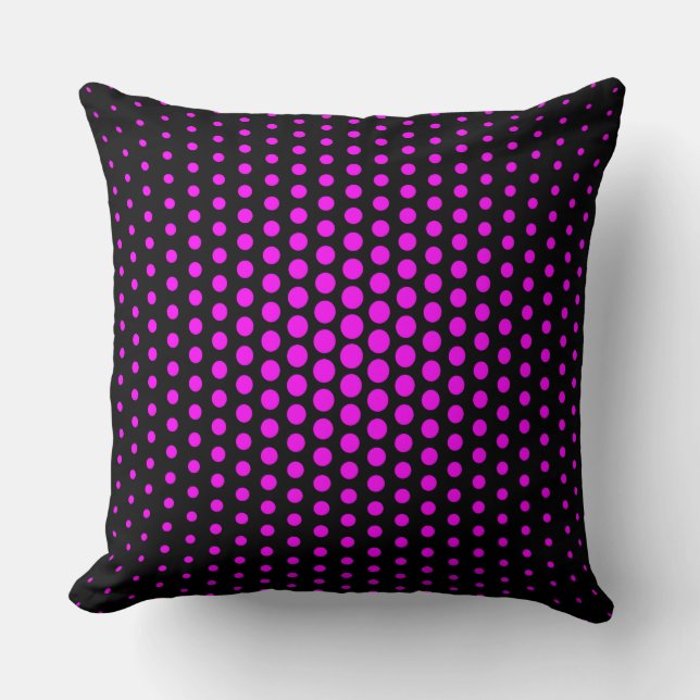 Fuchsia Techno Dots Modern Black Cushion (Front)
