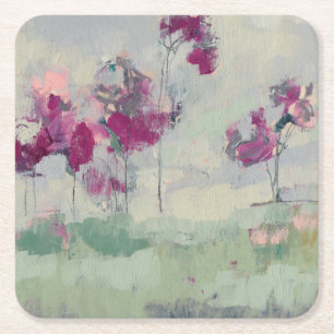 Fuchsia Treeline Square Paper Coaster