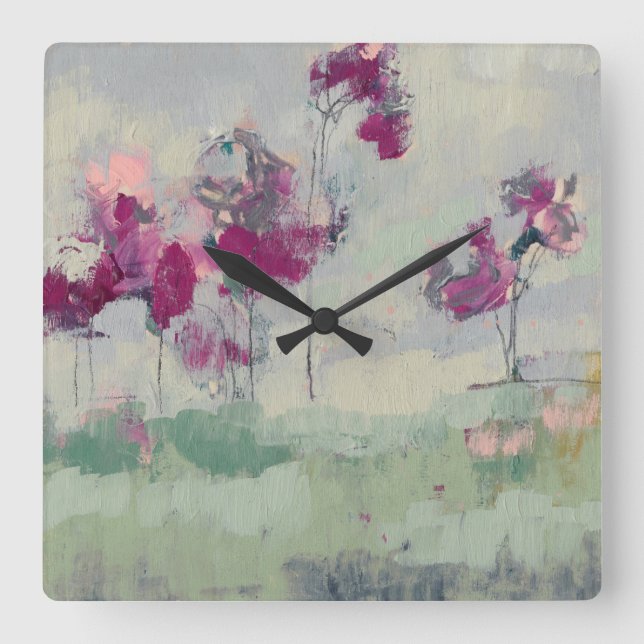 Fuchsia Treeline Square Wall Clock (Front)