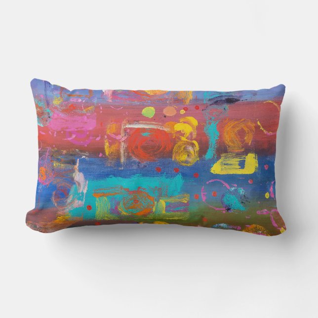 Fuchsia, Turquoise, Violet, and Blue Abstract Lumbar Cushion (Front)