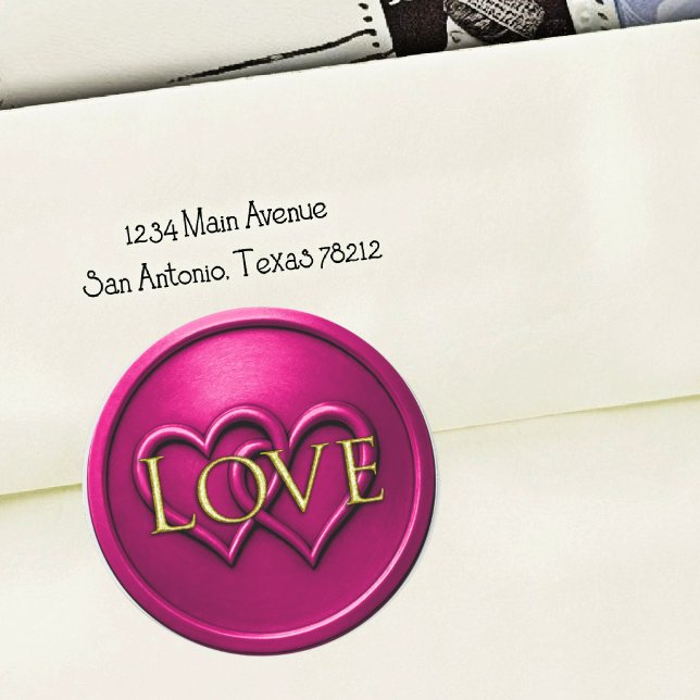 Fuchsia Two Hearts Intertwined Wedding Classic Round Sticker (Creator Uploaded)