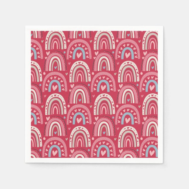 Fuchsia Valentines Day Rainbows  Napkin (Front)