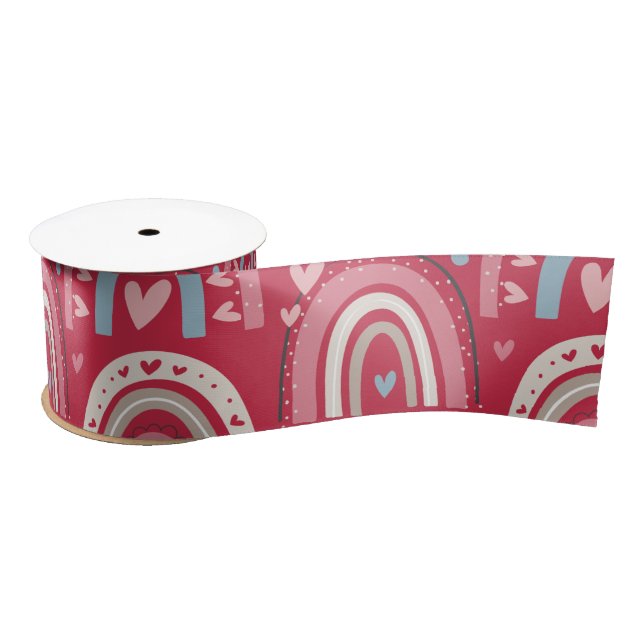 Fuchsia Valentines Day Rainbows   Satin Ribbon (Spool)