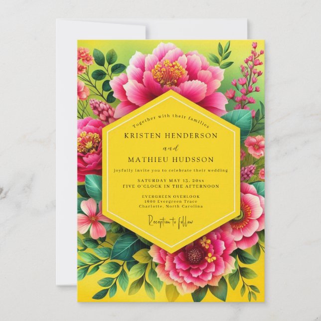 Fuchsia Vibrant Bloom Wedding Invitation (Front)