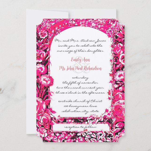Fuchsia Victorian Rose Wedding Invitations (Front)