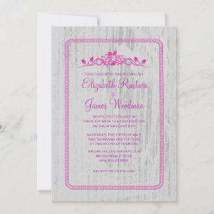 Fuchsia Vintage Barn Wood Wedding Invitations