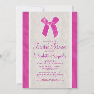 Fuchsia Vintage Bow Linen Bridal Shower Invitation