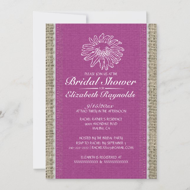 Fuchsia Vintage Lace Bridal Shower Invitations (Front)