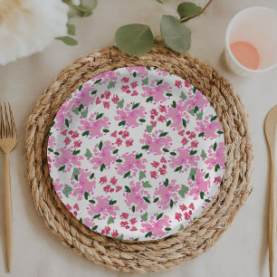 Fuchsia Watercolor Floral Garden Paper Plates
