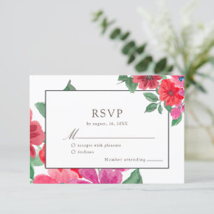 Fuchsia Watercolor Floral Wedding RSVP Card