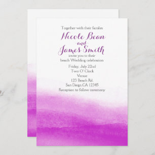 Fuchsia Watercolor Modern Wedding Invitation
