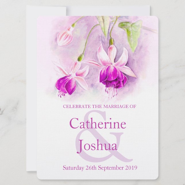 Fuchsia watercolor purple pink wedding invite (Front)