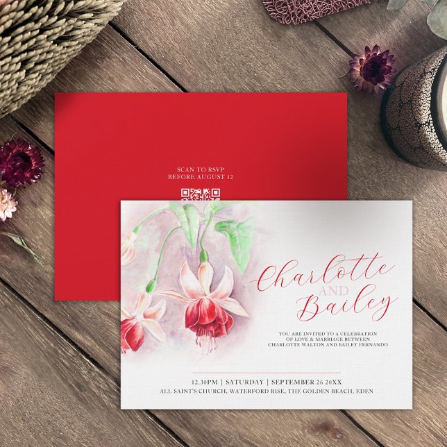 Fuchsia watercolor red art wedding landscape invitation (Creator Uploaded)