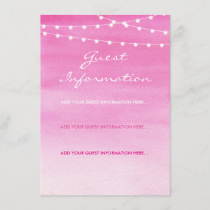 Fuchsia Watercolor String Lights Guest Information Enclosure Card