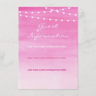 Fuchsia Watercolor String Lights Guest Information Enclosure Card