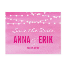 Fuchsia Watercolor String Lights Save The Date