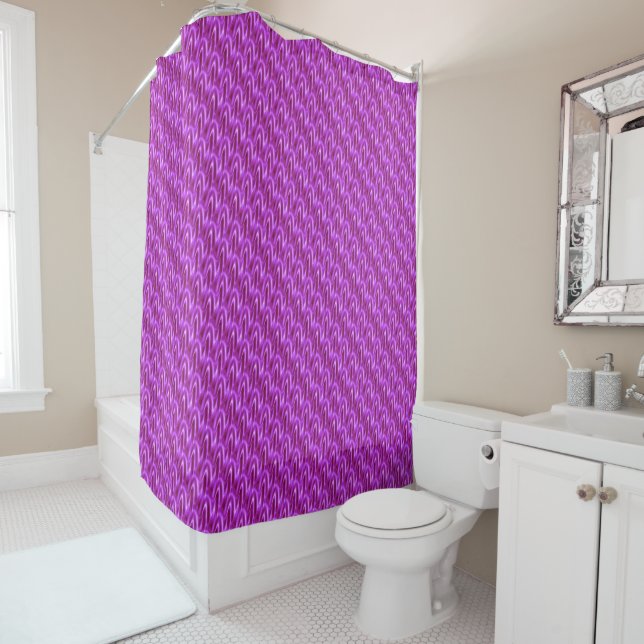 Fuchsia Waved Pattern Shower Curtain (In Situ)