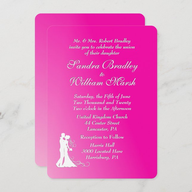 Fuchsia Wedding Invitation (Front/Back)