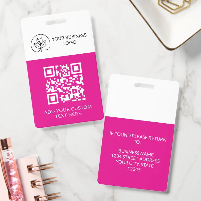 Fuchsia White Event Badge Custom QR Code & Logo ID Badge (Office)