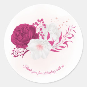 fuchsia & white floral wedding classic round sticker