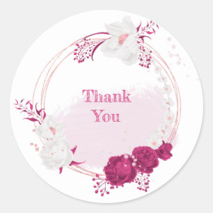 fuchsia & white floral wedding classic round sticker