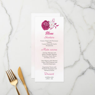 fuchsia & white floral wedding menu