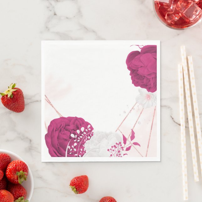 fuchsia & white floral wedding napkin (Insitu)