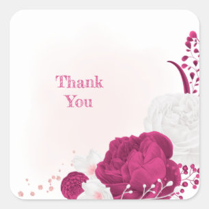 fuchsia & white floral wedding square sticker
