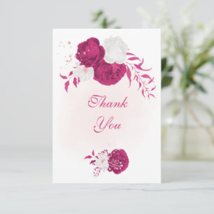 fuchsia white flowers botanical wedding thank you card