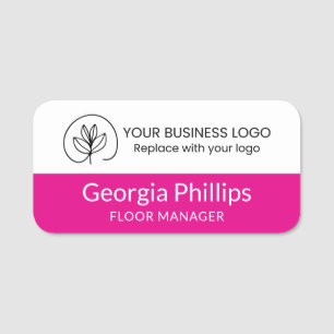 Fuchsia & White With Your Business Logo Name Tag