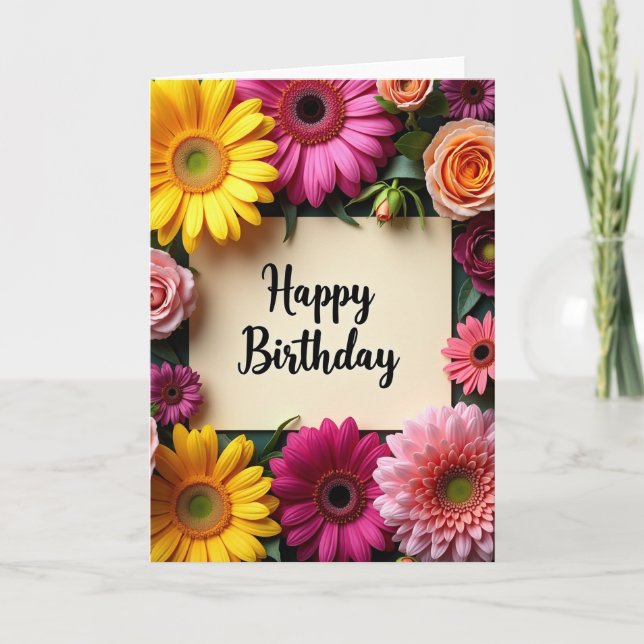 Fuchsia Yellow Birthday Card (Front)