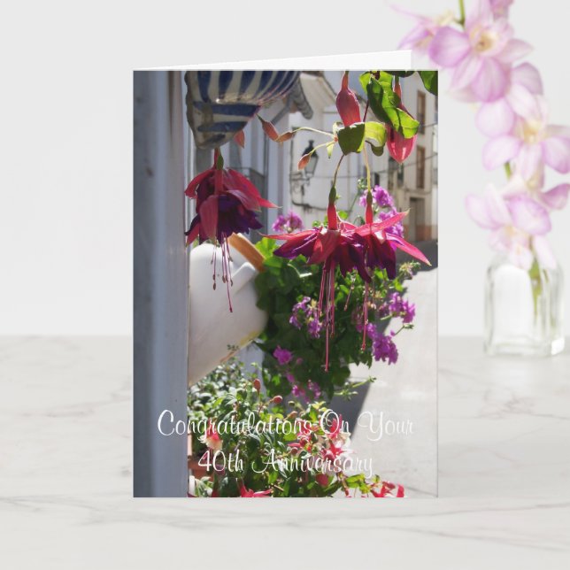 Fuchsias Personalised 40th Wedding Anniversary Card (Orchid)