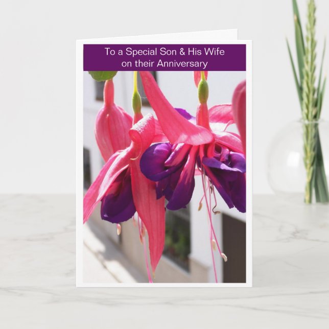 Fuchsias Son And Wife Personalised Anniversary Card (Front)