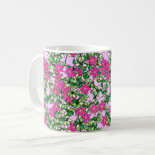 Fucshia flowers on a pale pink background coffee mug