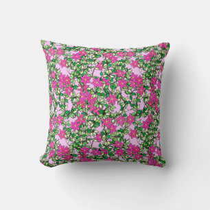 Fucshia flowers on a pale pink background cushion