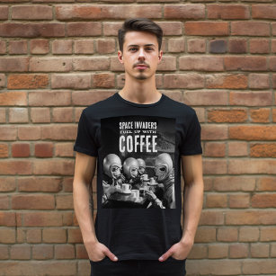 Fuel Up with Coffee Space Invaders Vintage Photo T-Shirt