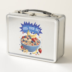 Fuel Your Day Cereal Metal Lunch Box