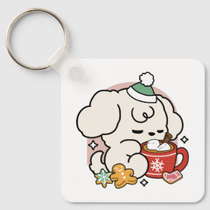 Fueled by Cocoa and Puppy Dreams – Cute Winter Dog Key Ring