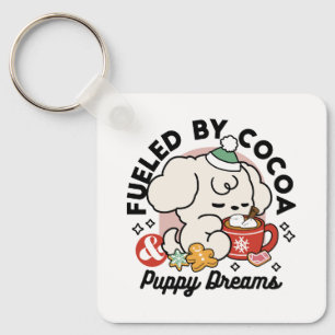 Fueled by Cocoa and Puppy Dreams – Cute Winter Dog Key Ring