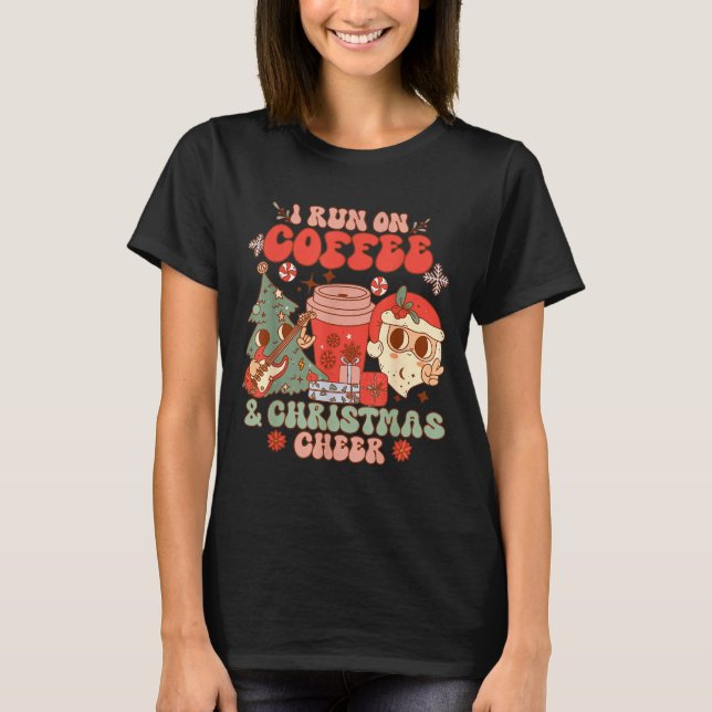 Fueled By Coffee &amp; Christmas Cheer Funny Coffe T-Shirt (Front)