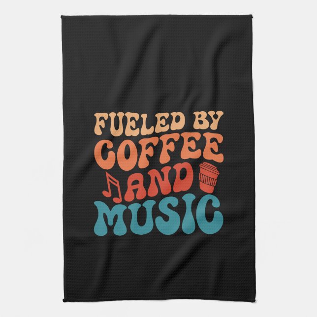 Fueled by Coffee and Music - Retro Typography Tea Towel (Vertical)