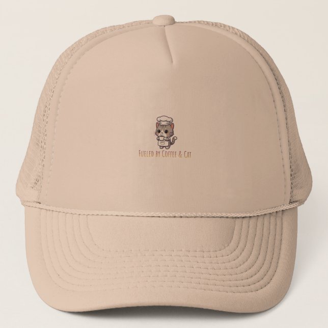 Fueled by Coffee & Cats – Funny Cat Lovers Design Trucker Hat (Front)