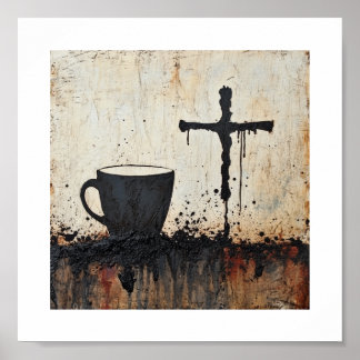 Fueled by Coffee, Led by the Cross Edgy Christian Poster