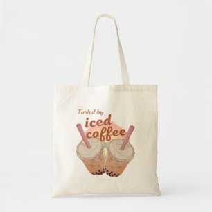 fueled by iced coffee. iced coffee lovers gift tote bag