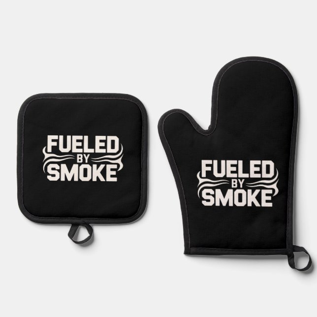 Fueled By Smoke BBQ Grill Oven Mitt & Pot Holder Set (Front)
