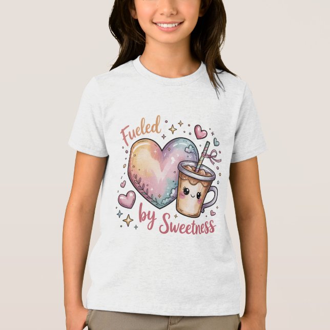 Fueled by Sweetness Cute Kawaii Coffee and Heart Tri-Blend Shirt (Front)